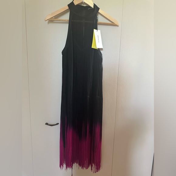 NWT Karen Millen Black and Pink Tiered Halter  Dress - Picture 4 of 8